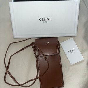 Celine bags phone pouch sunglasses case crossbody camel leather new in box